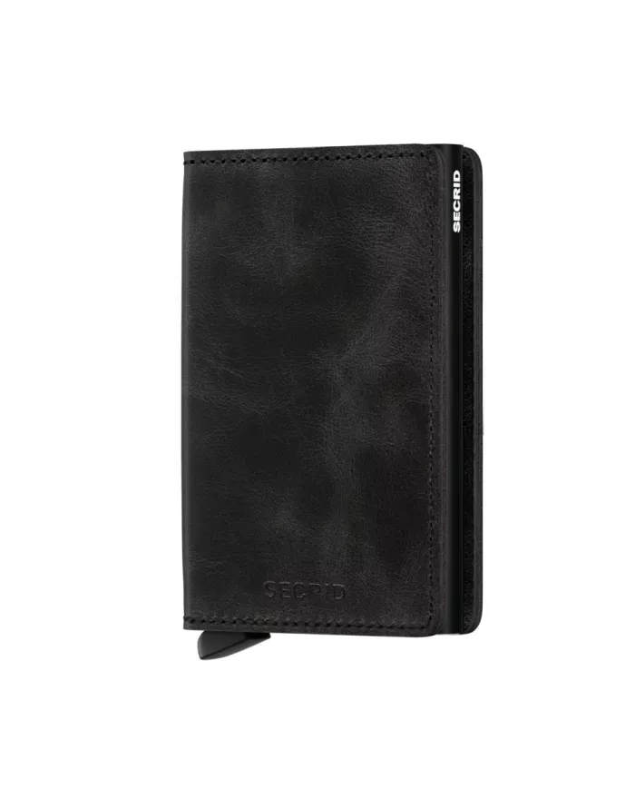 Secrid - Porte-cartes de crédit en cuir Slim noir vintage 