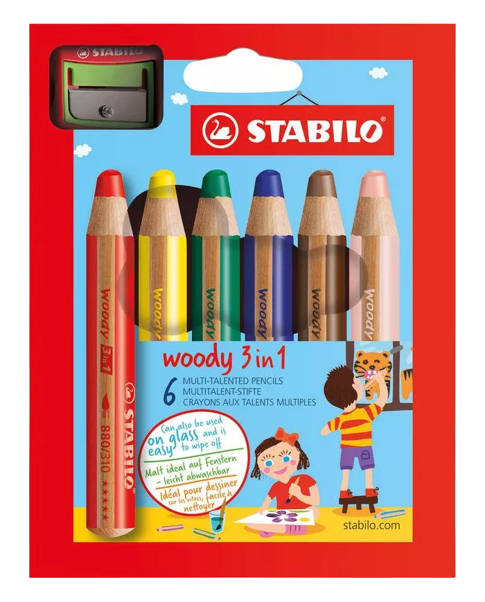 Crayon Stabilo Woody 3-1, 6 couleurs