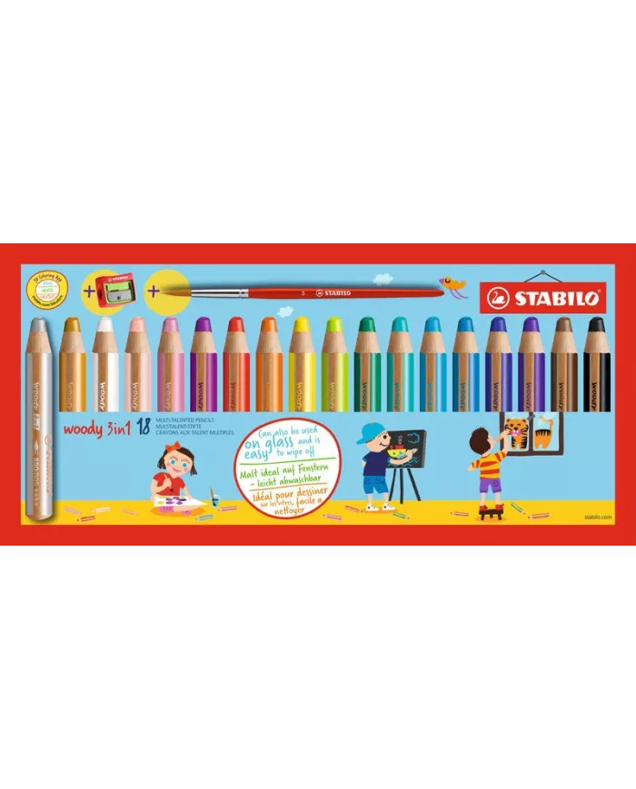 Crayon Stabilo Woody 3-1, 18 couleurs