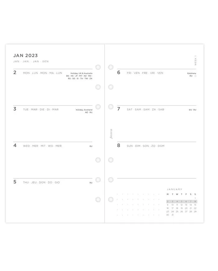 Recharge PERSONAL semaine sur 2 pages "Minimal" 2026
