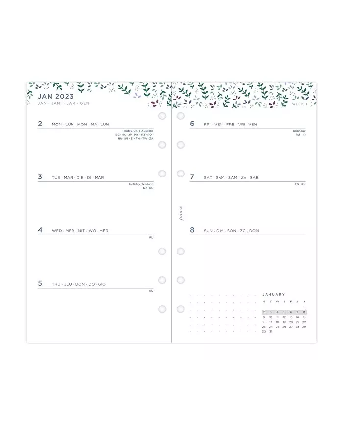 Recharge PERSONAL semaine sur 2 pages "Garden" 2026