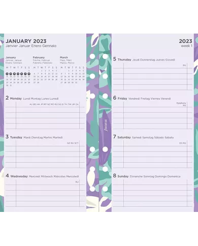 Recharge PERSONAL semaine sur 2 pages "Illustré Floral" 2026