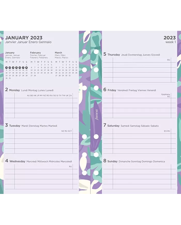 Recharge PERSONAL semaine sur 2 pages "Illustré Floral" 2026