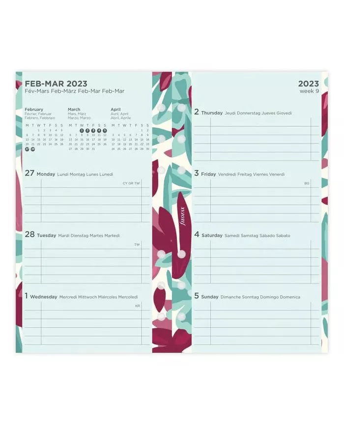 Recharge PERSONAL semaine sur 2 pages "Illustré Floral" 2026