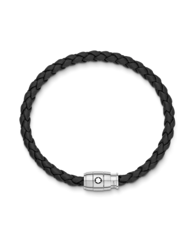 Bracelet en acier et cuir noir avec fermeture à 3 anneaux