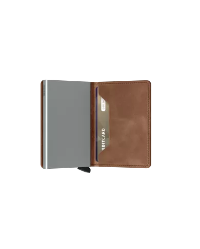 Secrid - Porte-cartes de crédit en cuir Slim Cognac-silver