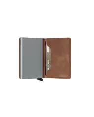 Secrid - Porte-cartes de crédit en cuir Slim Cognac-silver