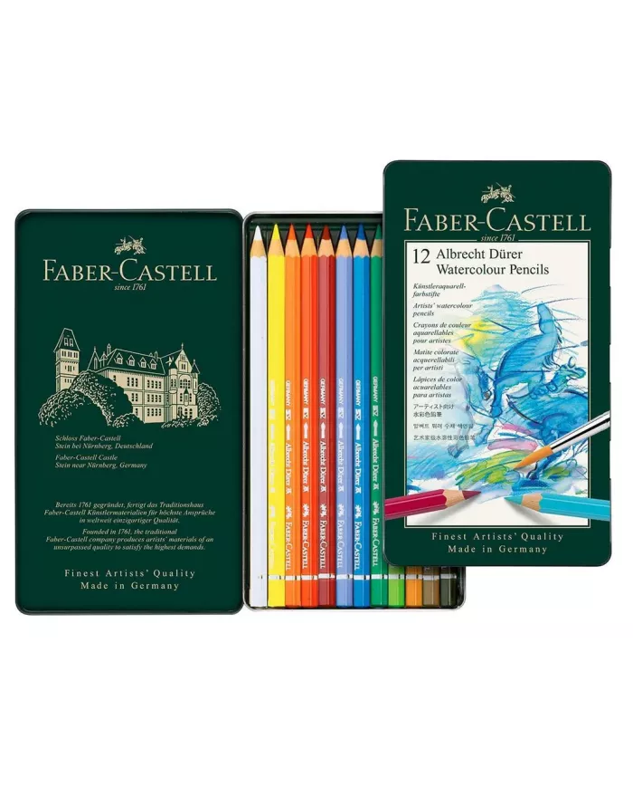 Boîte de crayons couleur aquarelle Faber-Castell 8201, assortiment de 12 pces