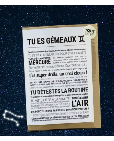 Carte Tout Est Dit "Gémeaux"