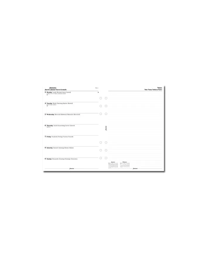 Filofax - Recharge A5 semaine sur 1 page + notes multi-langues 2026