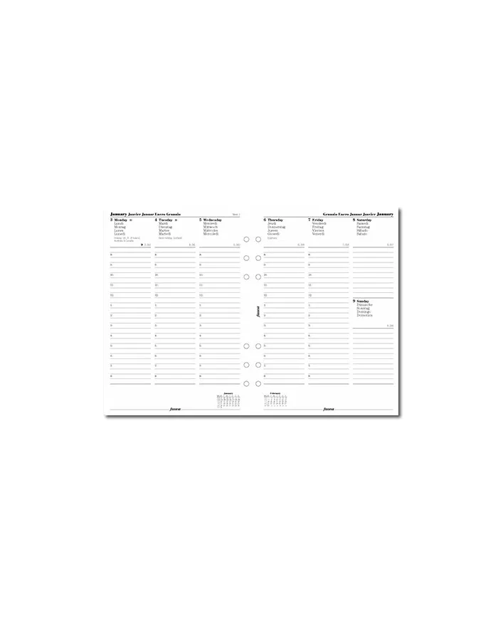 Filofax - Recharge A5 semaine sur 2 pages + heures colonnes multi