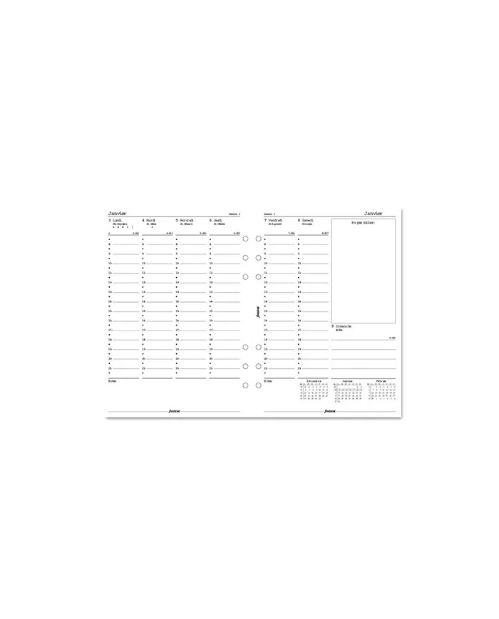 Filofax - Recharge A5 semaine sur 2 pages + heures en fançais 2026