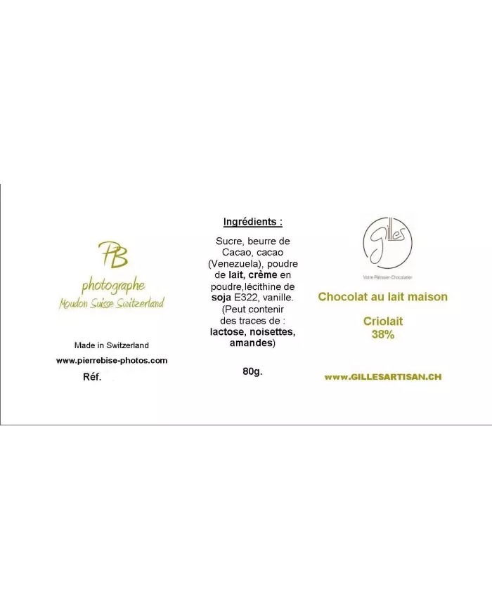 Tablettes de chocolat au lait 80gr "Ambiances"