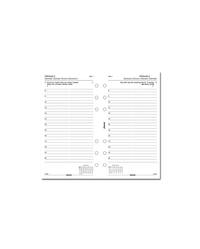 Filofax - Recharge A4 1 jour par page + heures multi-langues 2015 :: Filofax  :: Recharge Agenda