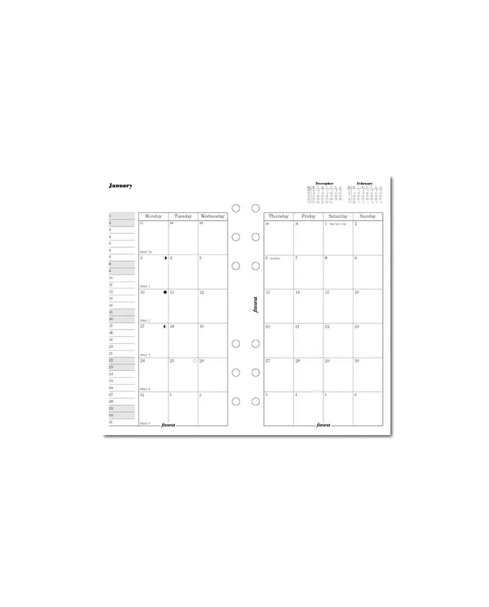 Filofax - Recharge PERSONAL Planning mensuel sur 2 pages en anglais 2026