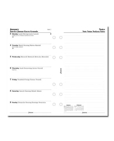 Filofax - Recharge PERSONAL semaine sur 1 page + notes multi-langues 2024