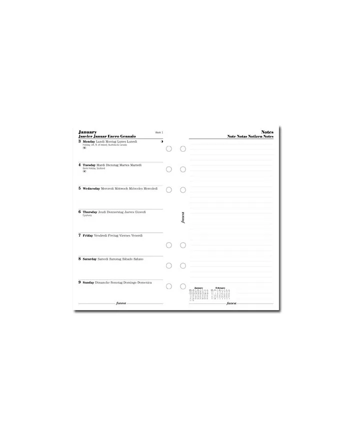 Filofax - Recharge POCKET semaine sur 2 pages + heures en français 2015 ::  Filofax :: Recharge Agenda