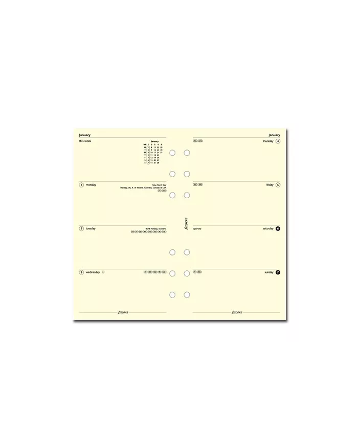 Filofax - Recharge PERSONAL semaine sur 2 pages crème en anglais 2026