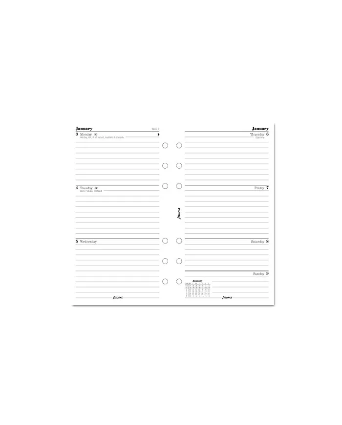 Filofax - Recharge PERSONAL semaine sur 2 pages ligné en anglais 2026
