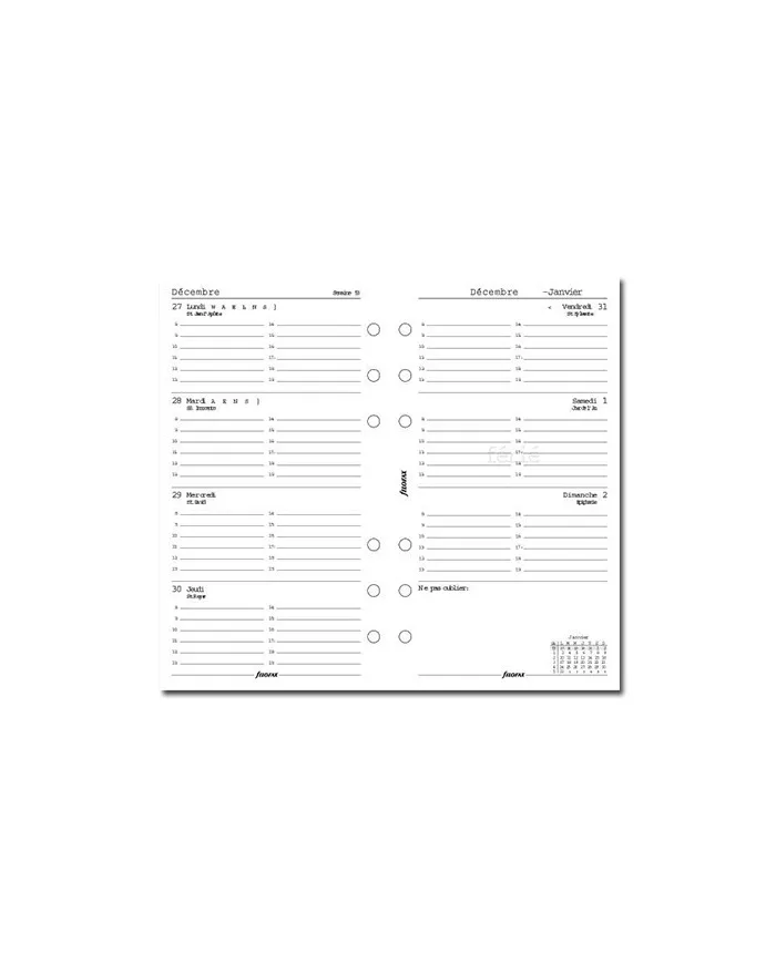 Filofax - Recharge PERSONAL semaine sur 2 pages ligné en français 2026