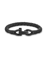 Bracelet acier 3 anneaux Collection Meisterstück en cuir bleu cendré