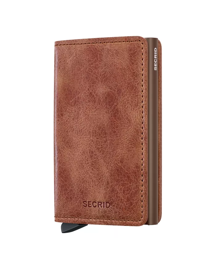 Secrid - Porte-cartes de crédit en cuir Slim Cognac-brown vintage