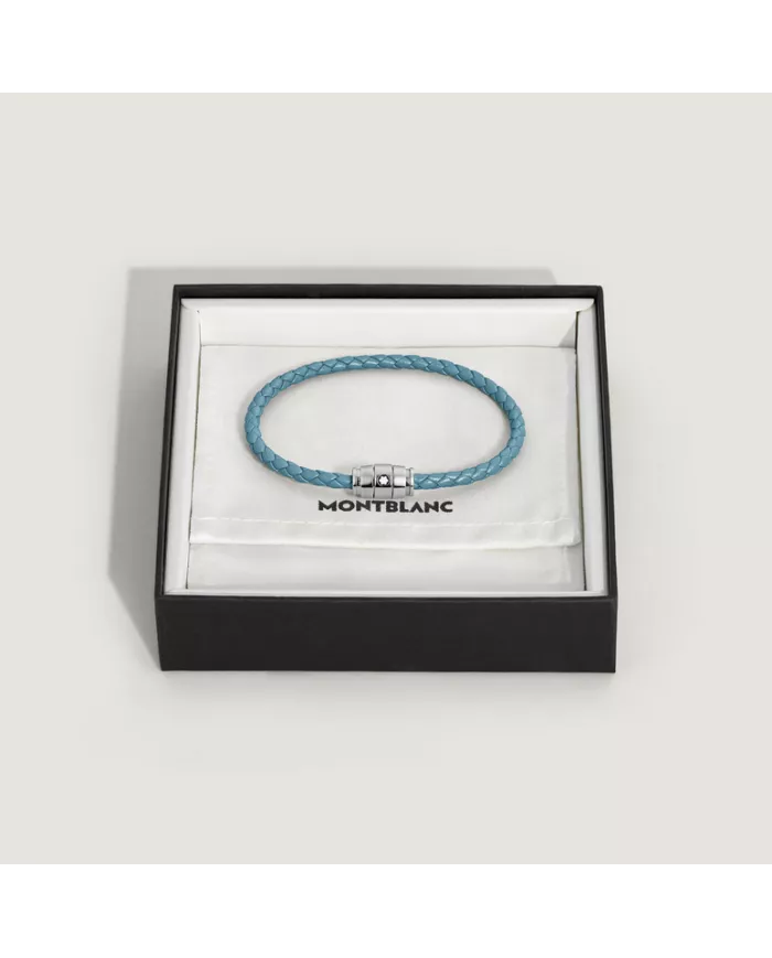 Bracelet acier 3 anneaux Collection Meisterstück en cuir bleu cendré