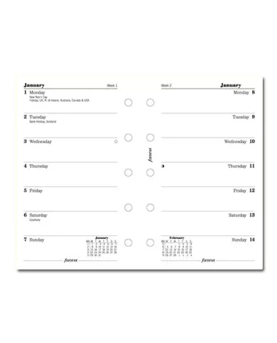 Recharge agenda Filofax 2024 Semaine personnelle sur 2 pages blanc  horizontal