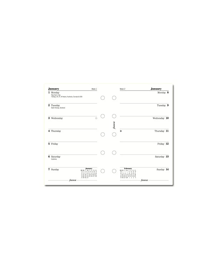 Filofax - Recharge MINI semaine sur 1 page en anglais 2026