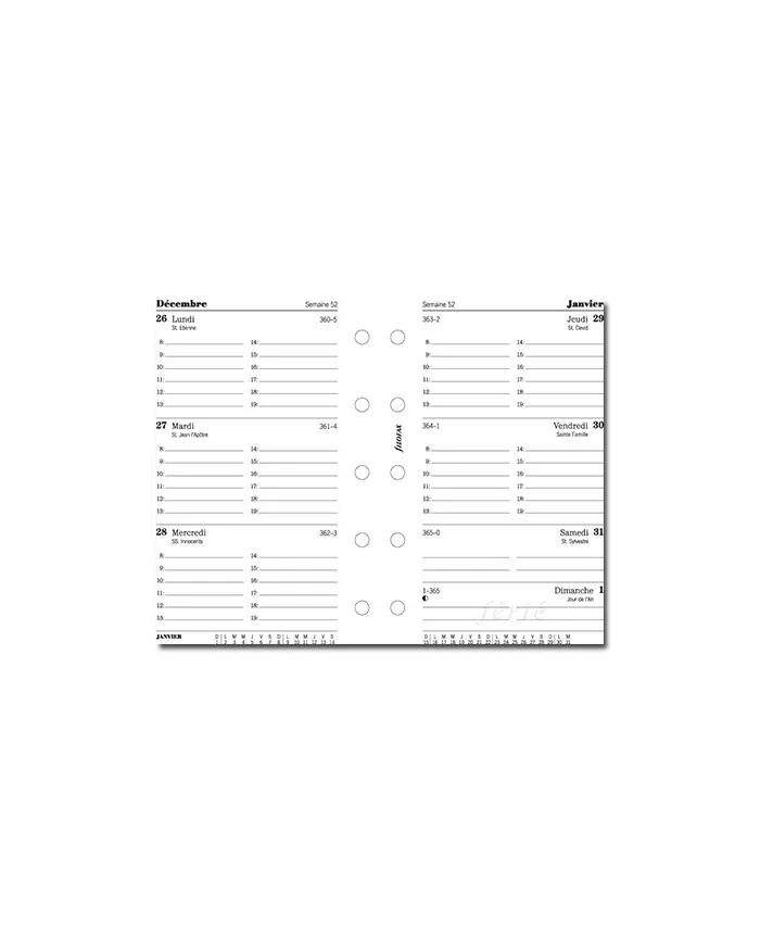 Filofax - Recharge MINI semaine sur 2 pages + heures en français 2024