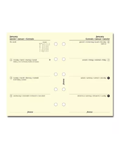 Filofax - Recharge MINI semaine sur 2 pages + heures en français 2024