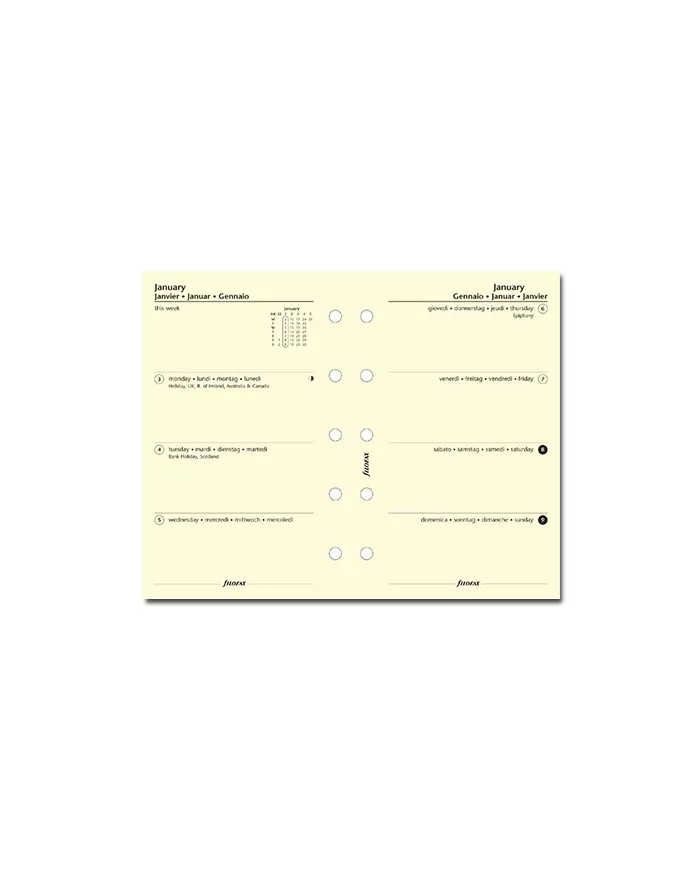 Filofax - Recharge POCKET semaine sur 2 pages + heures en français 2015 ::  Filofax :: Recharge Agenda