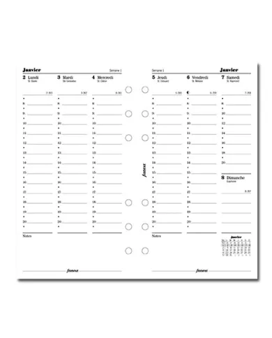 Filofax - Recharge PERSONAL semaine sur 2 pages en colonne français 2026