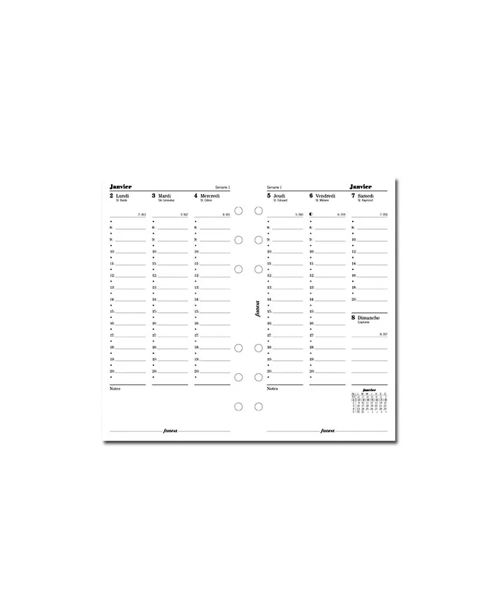 Filofax - Recharge PERSONAL semaine sur 2 pages en colonne français 2026