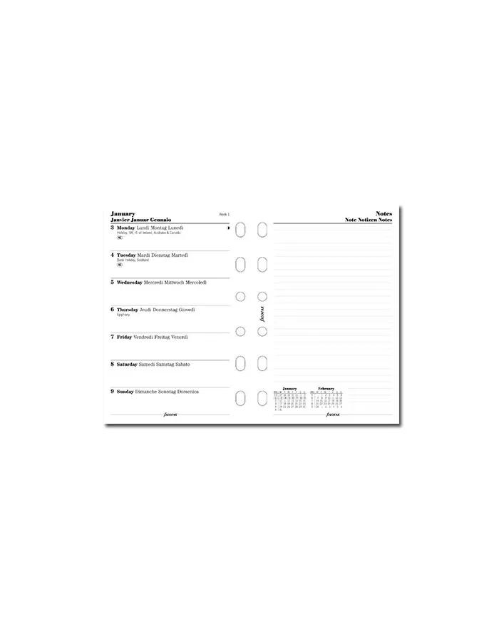 Filofax - Recharge POCKET semaine sur 2 pages + heures en français 2015 ::  Filofax :: Recharge Agenda