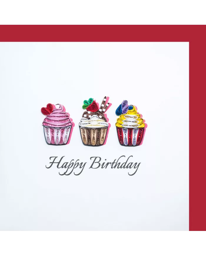 Carte "Quilling" Happy Birthday - Cupcakes
