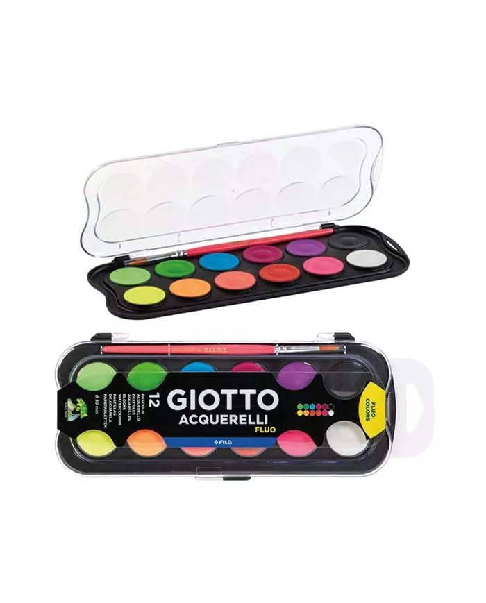 Giotto - 12 pastilles de gouache fluo + 1 pinceau