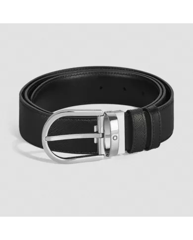 Ceinture réversible à boucle fer à cheval de 35 mm en cuir noir/noir