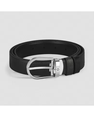 Ceinture réversible à boucle fer à cheval de 30 mm en cuir noir/noir