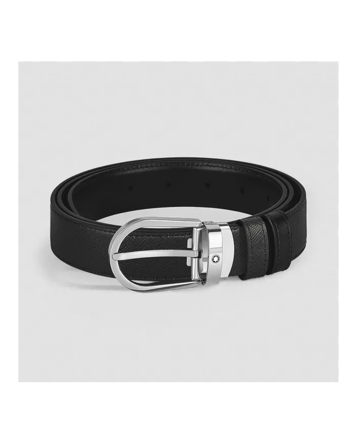 Ceinture réversible à boucle fer à cheval de 30 mm en cuir noir/noir