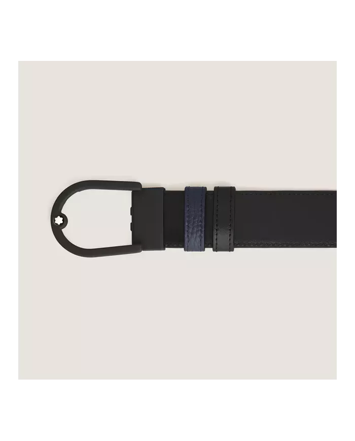 Ceinture réversible boucle fer à cheval de 35 mm en cuir bleu nuit/noir