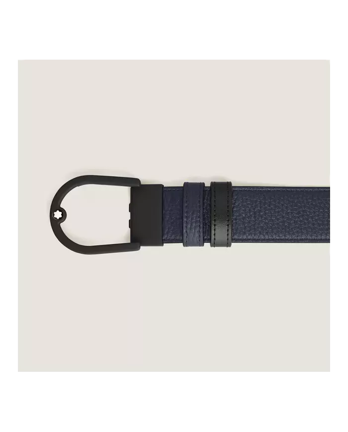 Ceinture réversible boucle fer à cheval de 35 mm en cuir bleu nuit/noir