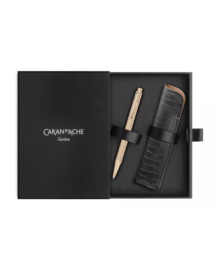 SET Stylo-bille Ecridor Damier doré rose