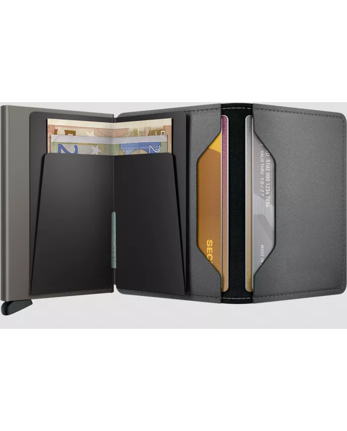 Secrid - Porte-cartes de crédit en cuir Slim Matte Satin Steel