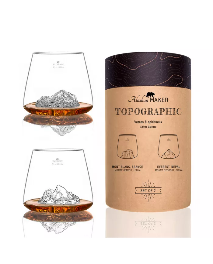 Set de 2 verres Everest & Mont Blanc TOPOGRAPHIC