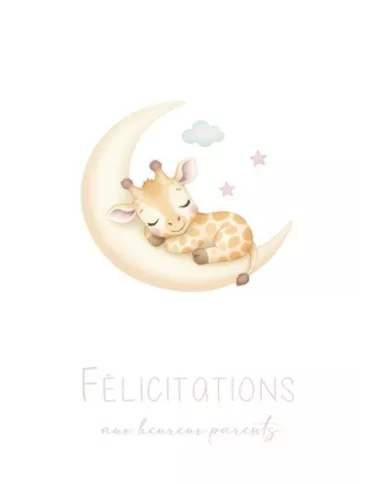 Carte A4 - Naissance Girafe - Fille