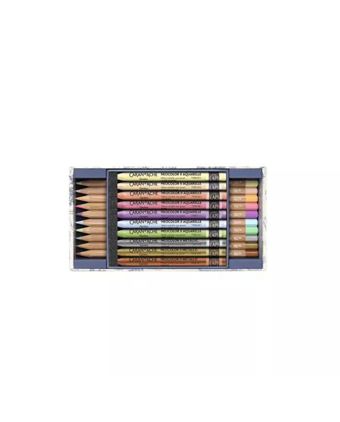 Set Multi-produits 10 Crayons de Couleur & 10 Pastels Neocolor™ II Aquarelle Toile de Jouy