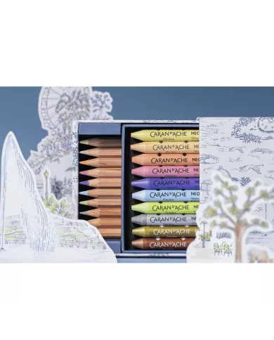 Set Multi-produits 10 Crayons de Couleur & 10 Pastels Neocolor™ II Aquarelle Toile de Jouy