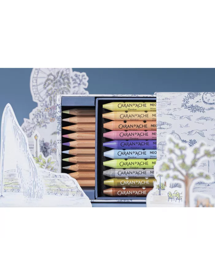 Set Multi-produits 10 Crayons de Couleur & 10 Pastels Neocolor™ II Aquarelle Toile de Jouy