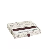 Set Stylo Bille Léman™ Toile de Jouy & Étui en Cuir Bordeaux